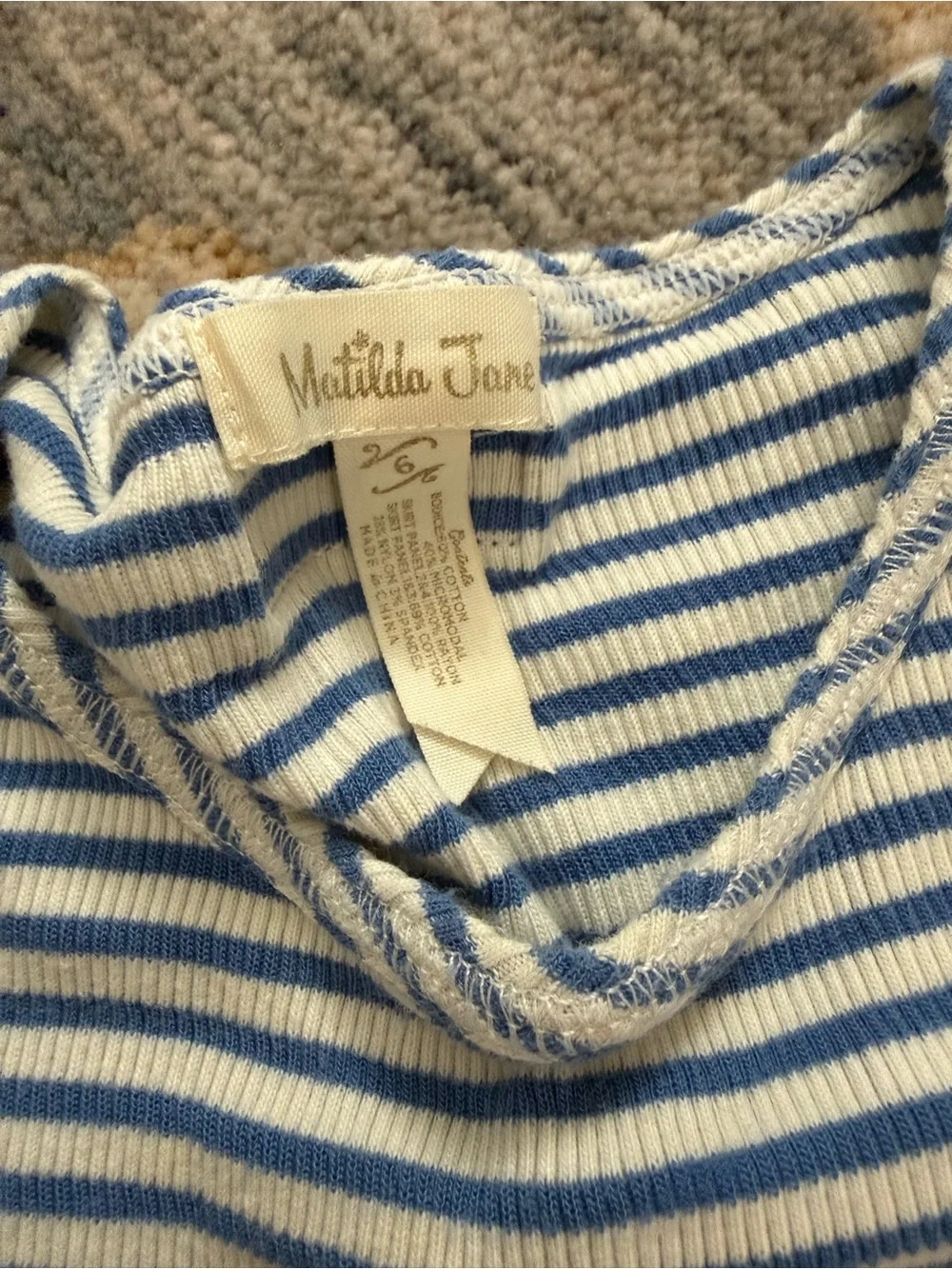 Matilda Jane (Friends Forever) Magnolia Dress - Size 6 patchwork blue stripes